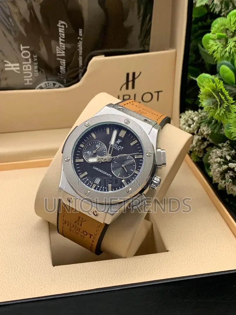 Hublot Style Chronograph Leather Wrist Watch