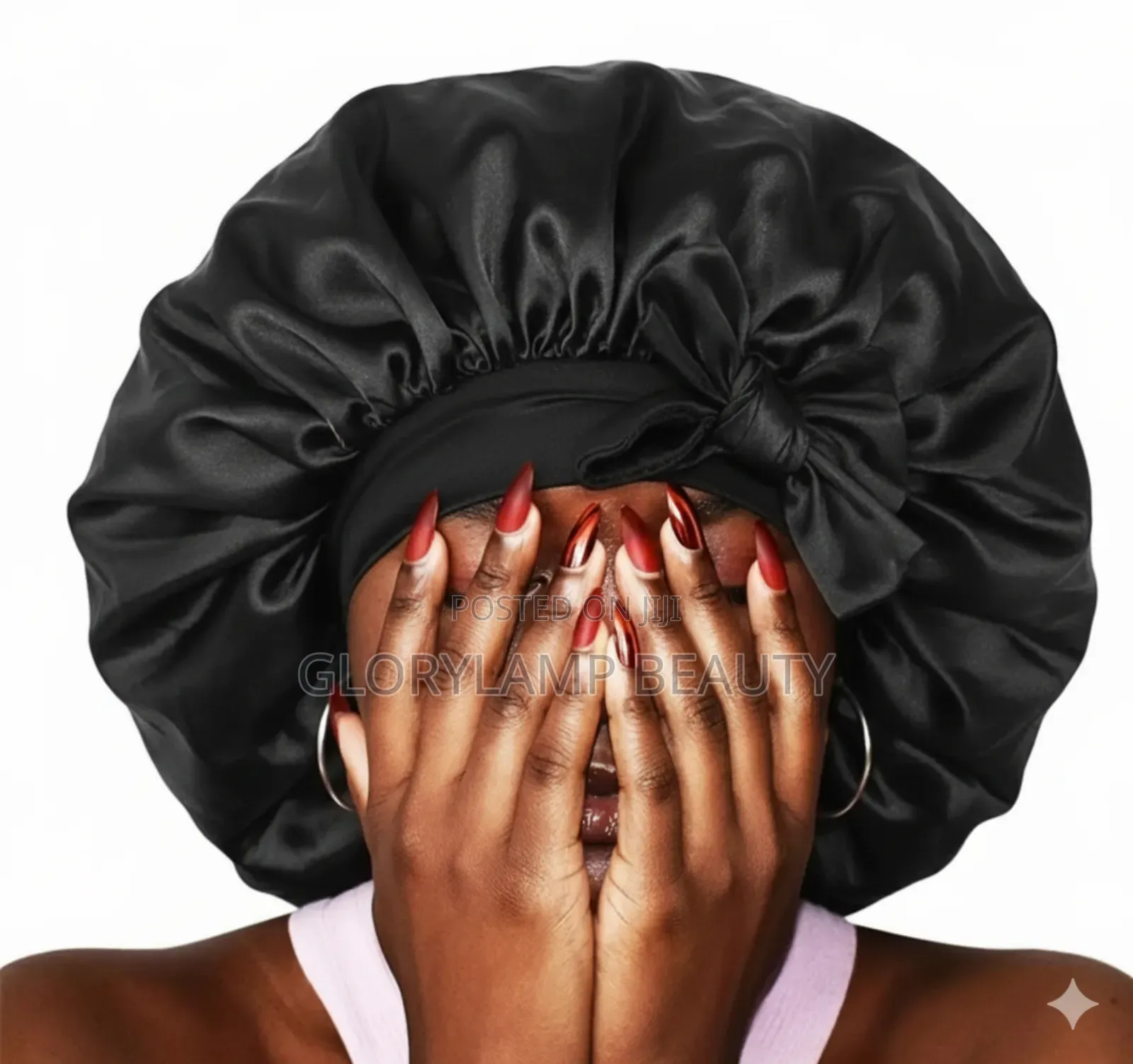 Premium Silk Satin Sleep Bonnet – Black – Hair Protection Night Cap