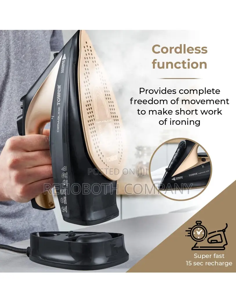Tower T22008bkg Ceraglide Cordless Steam Iron With Ceramic Soleplate