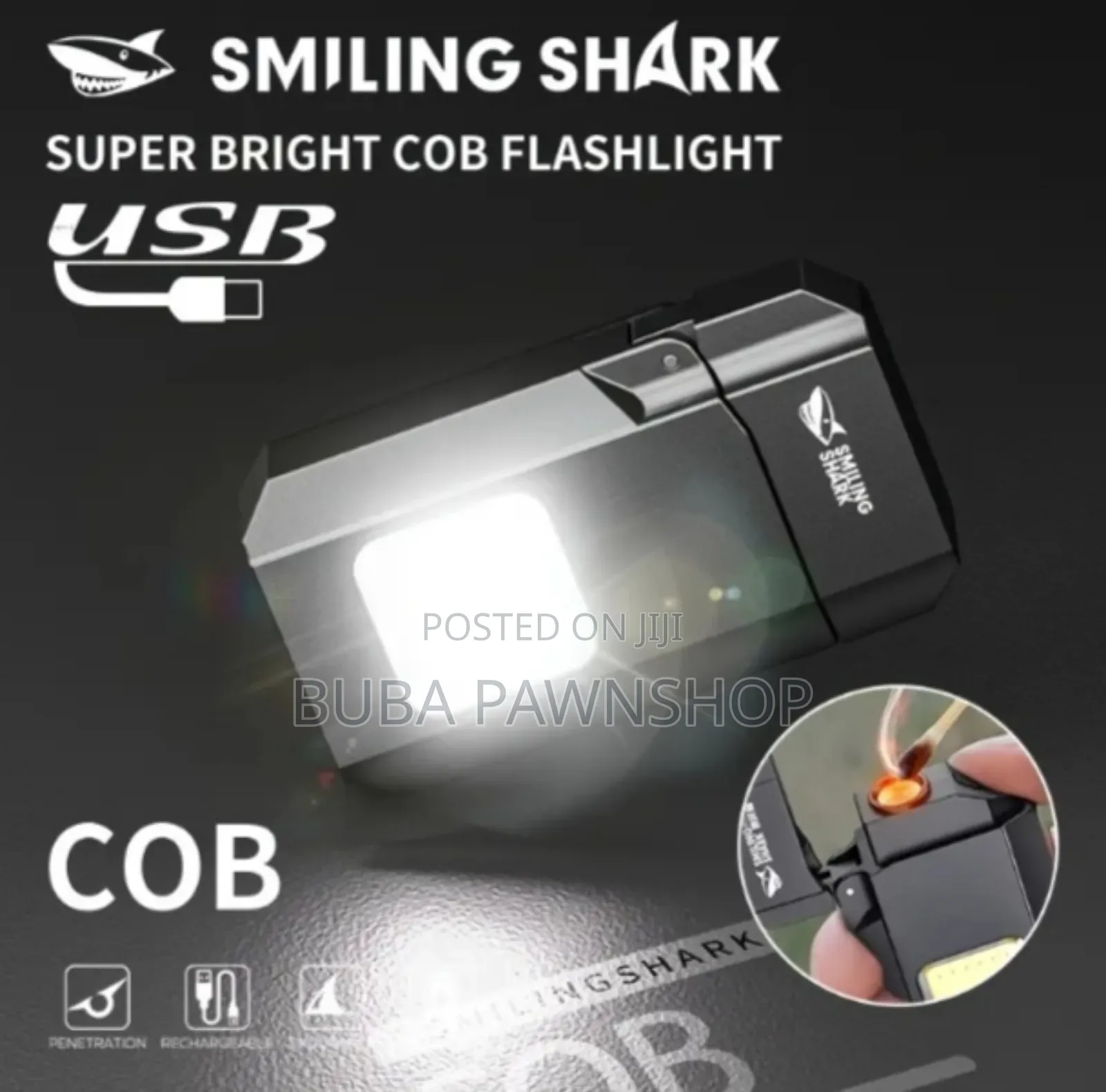 Smiling Shark Tip137 Mini Flashlight, Cob Keychain , Lighter