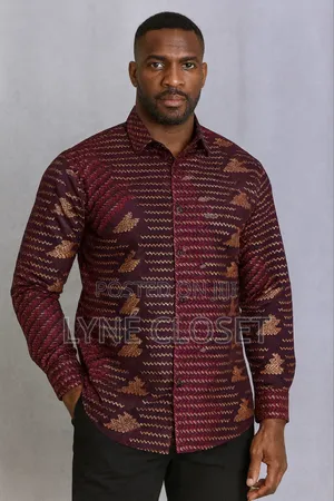 Men’S Long-Sleeve Shirt – Dark Wine With Patches of Golden Brown.
