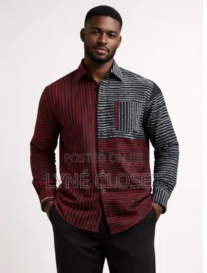 Men’S Long-Sleeve Shirt XXL– Red Wine, Black and White