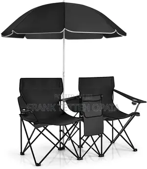 Double Beach Chairs With Umbrella With Cooler Bag Table Cupholders