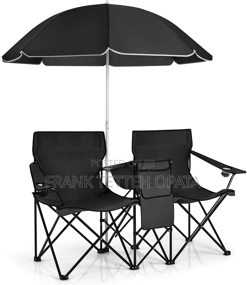 Double Beach Chairs With Umbrella With Cooler Bag Table Cupholders