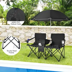 Double Beach Chairs With Umbrella With Cooler Bag Table Cupholders