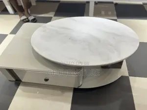 Modern Beige Oval Coffee Table With Swivel Marble Top and Drawers