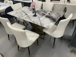Glossy Marble Top Six Seater Dining Set