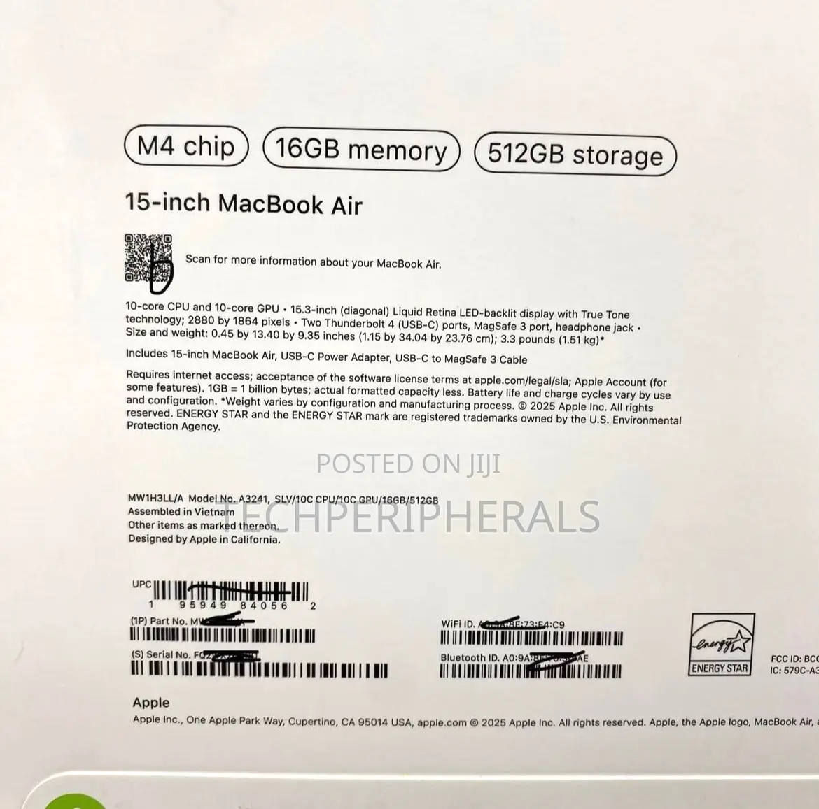 New Laptop Apple MacBook Air 16GB Apple M4 SSD 512GB