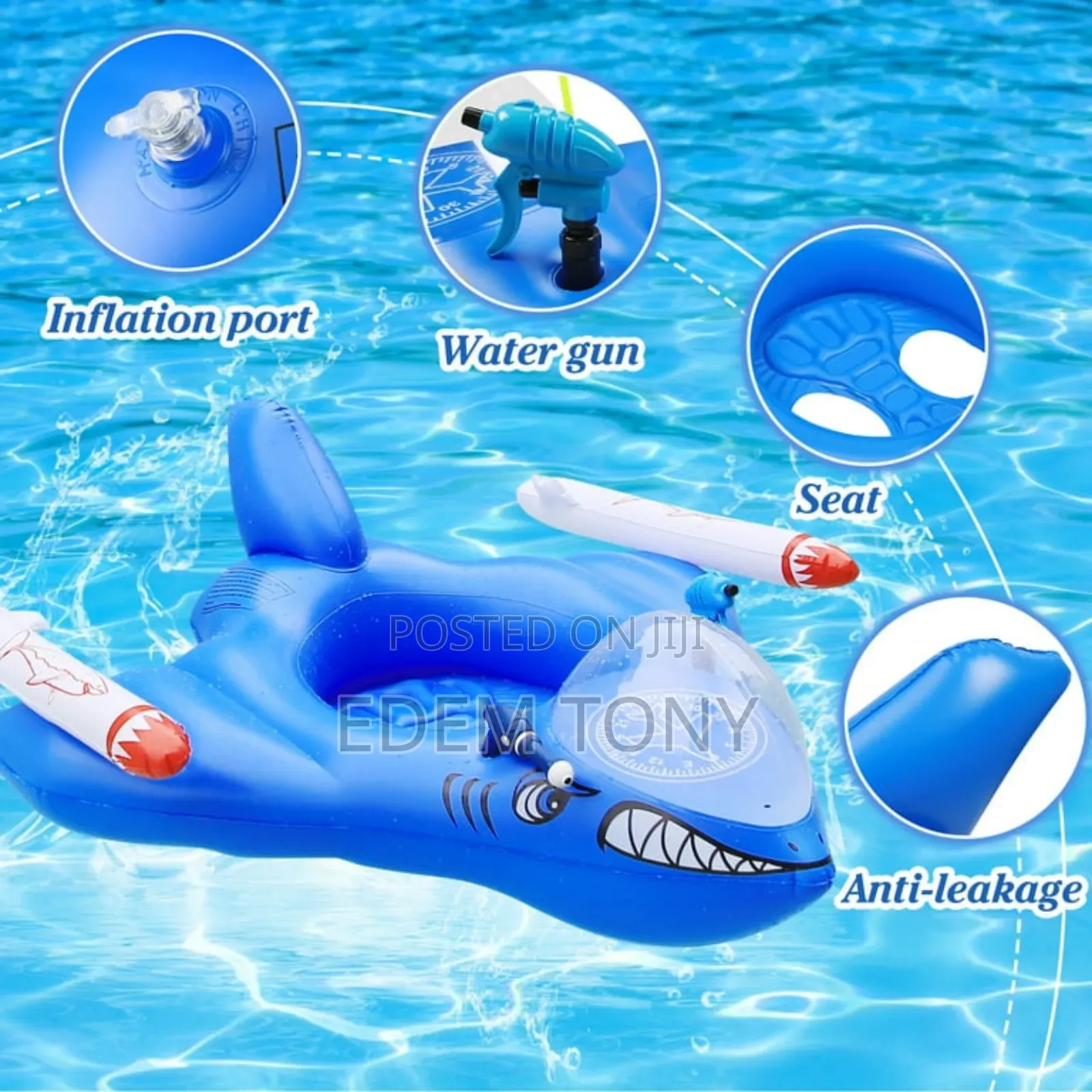 Yeereen Inflatable Shark Pool Float With a Built-in Water Gun