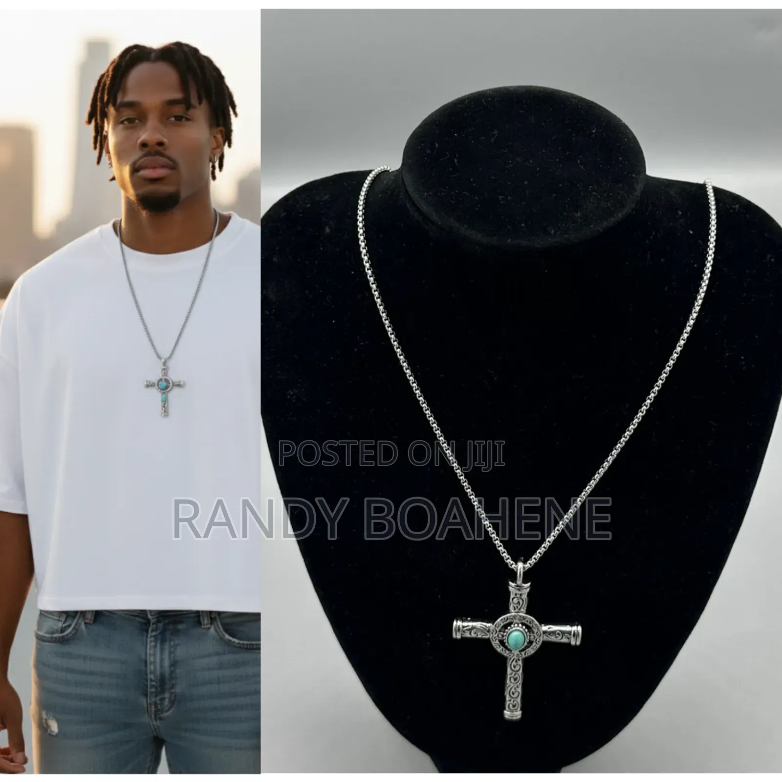 Turquoise Heart Celtic Cross Necklace