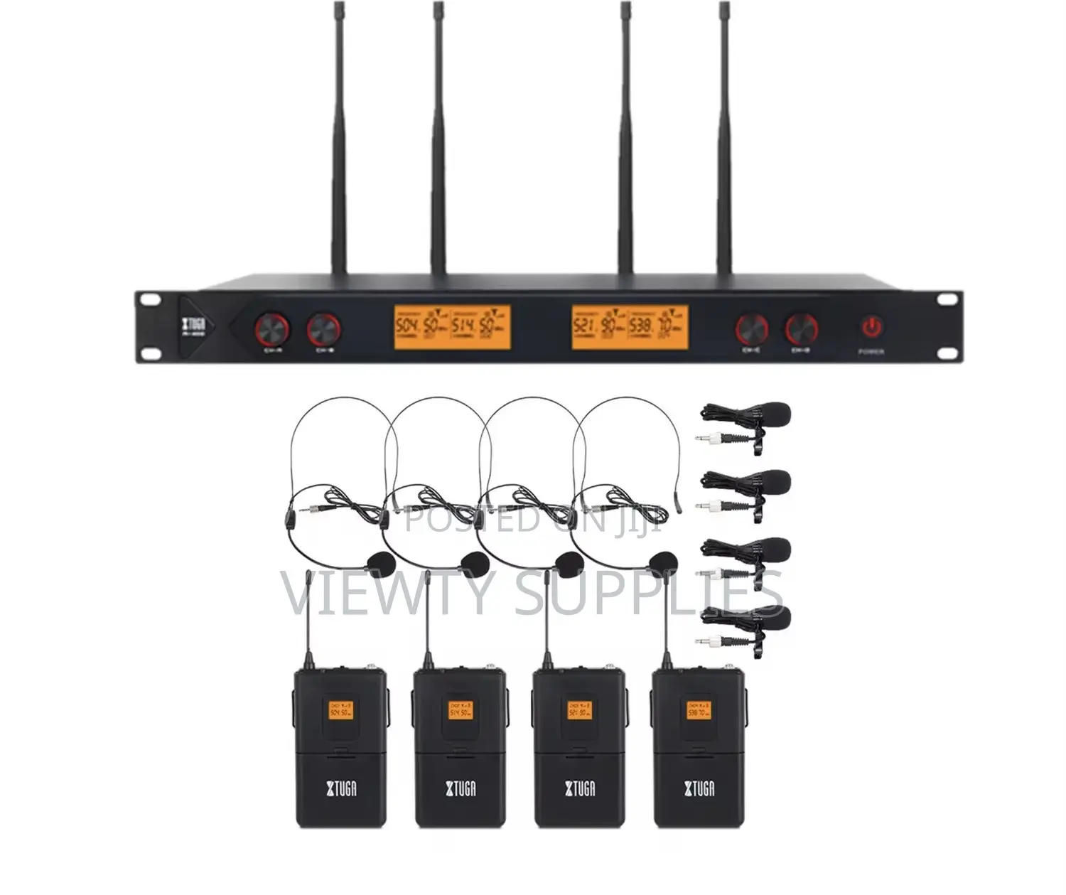 4 Channels Uhf Wireless Lapel Head Set Microphone With 4 Body Packs