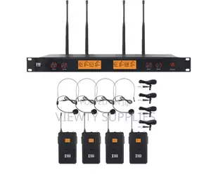 4 Channels Uhf Wireless Lapel Head Set Microphone With 4 Body Packs