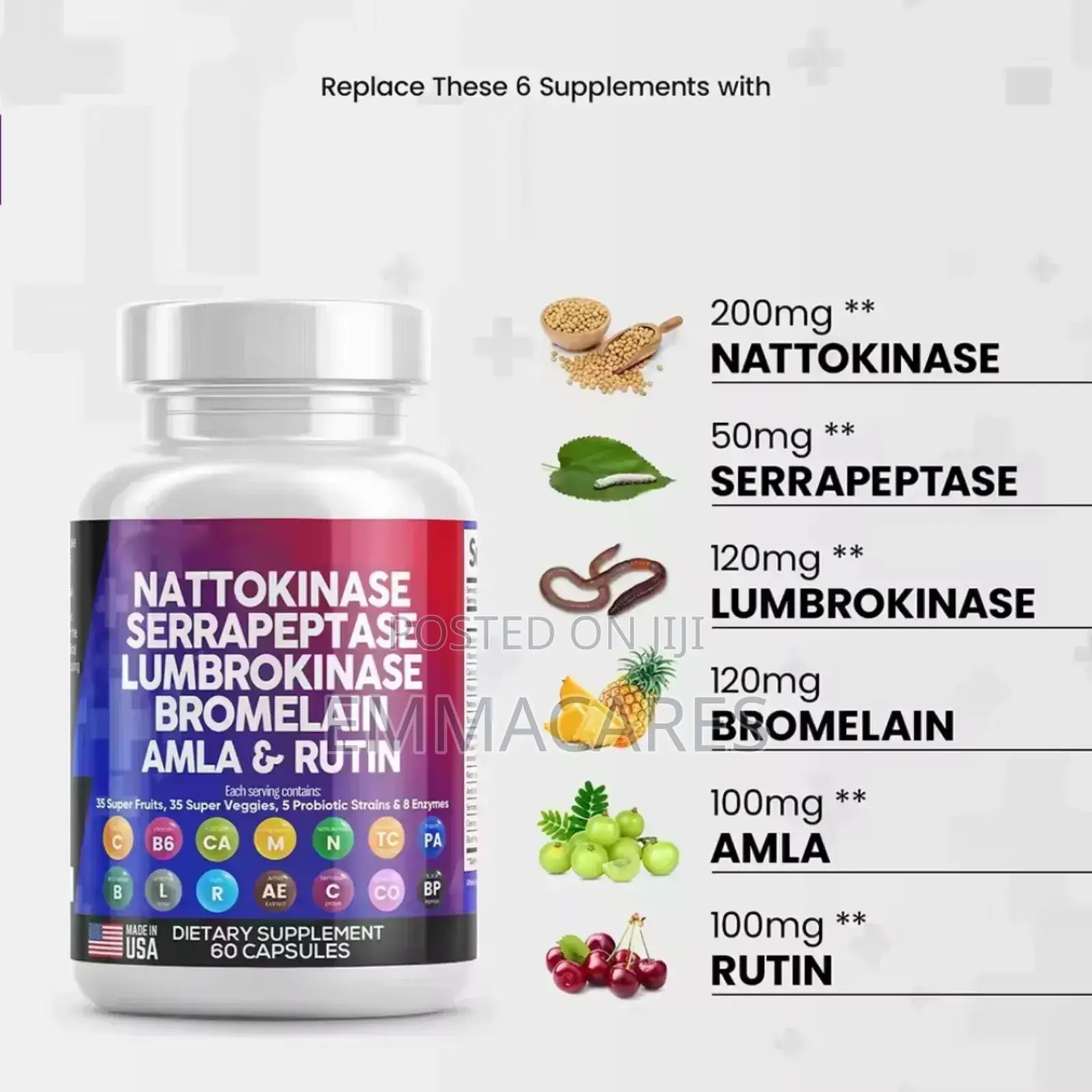 Nattokinase Serrapeptase Lumbrokinase Bromelain