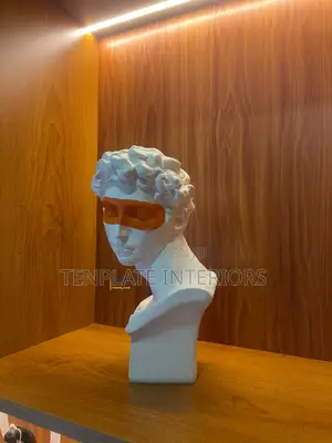 David Bust Sculpture With Orange Blindfold (White)