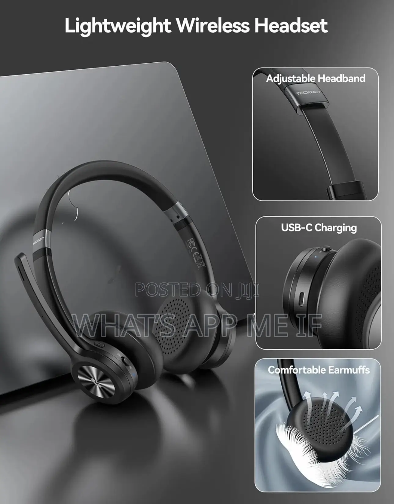 Tecknet Bluetooth Headset Wireless Microphone Noise Canceling, 50h