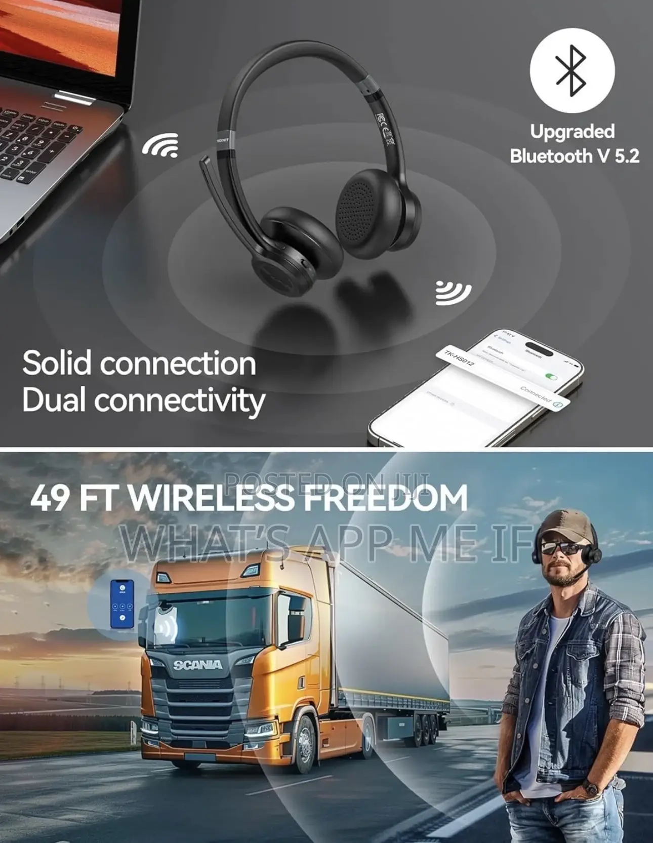 Tecknet Bluetooth Headset Wireless Microphone Noise Canceling, 50h