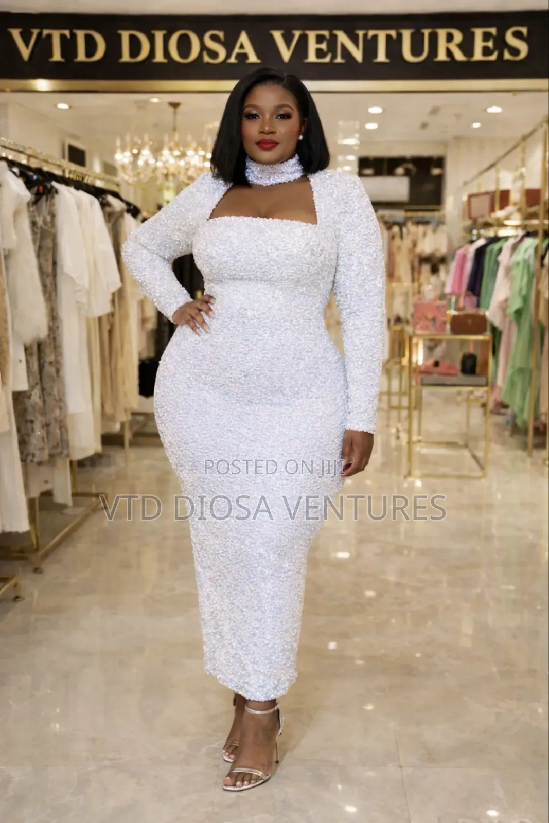 Glamorous White Sequin Gown
