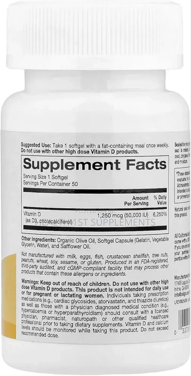 California, Simplyone, Vitamin D3, 1,250 Mcg (50,000 Iu), 50 Softgels