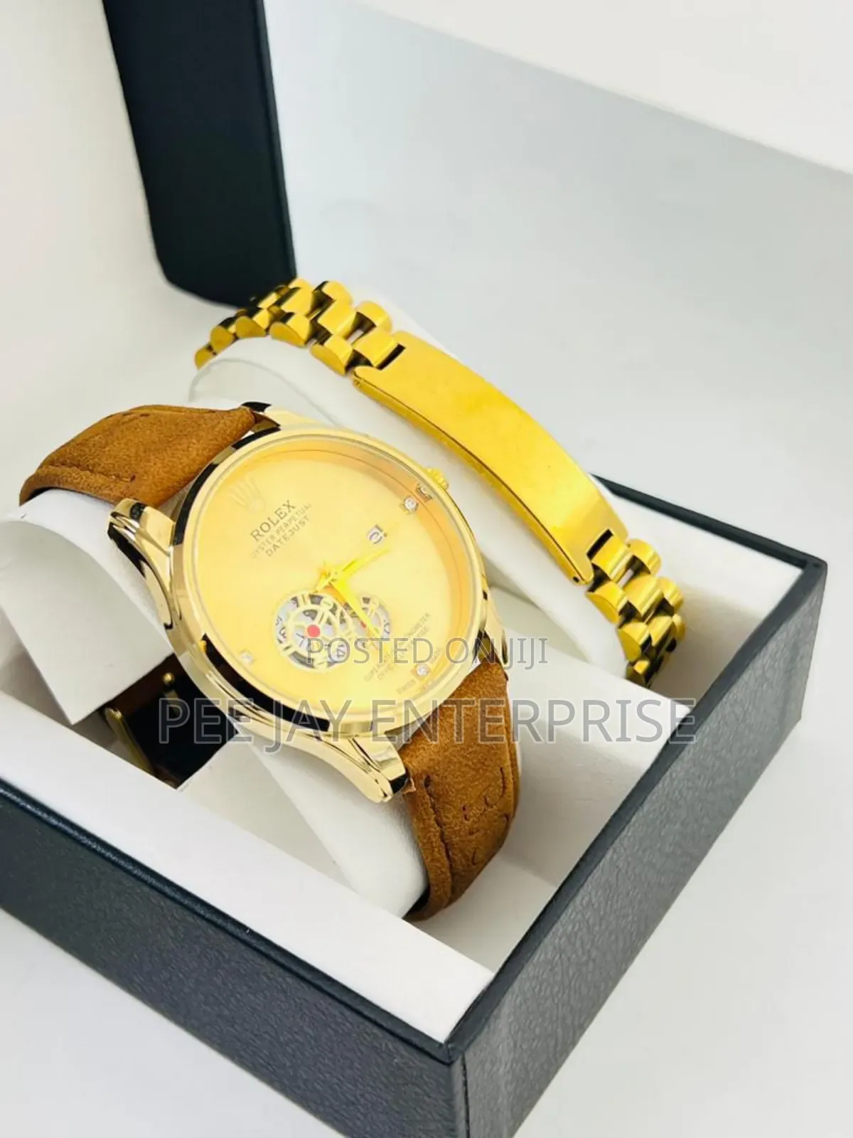 Men's Gold-Tone Watch and Bracelet Set