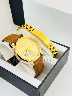 Men's Gold-Tone Watch and Bracelet Set