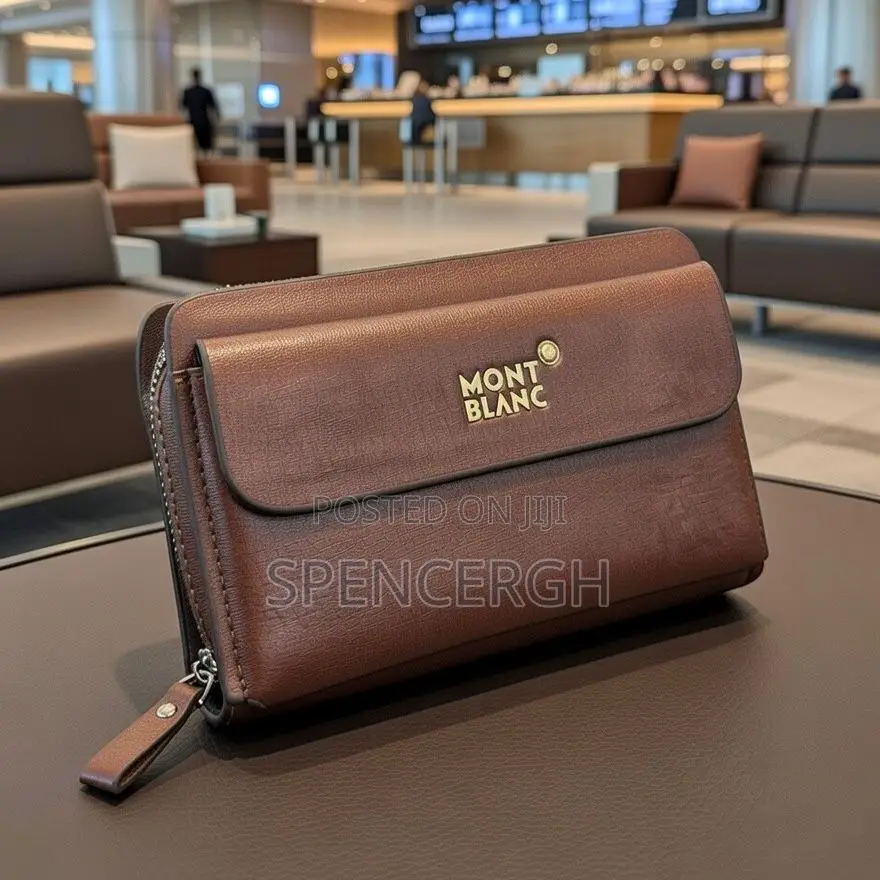 Luxury Leather Clutch Wallet - Genuine Leather, Zip Around Design