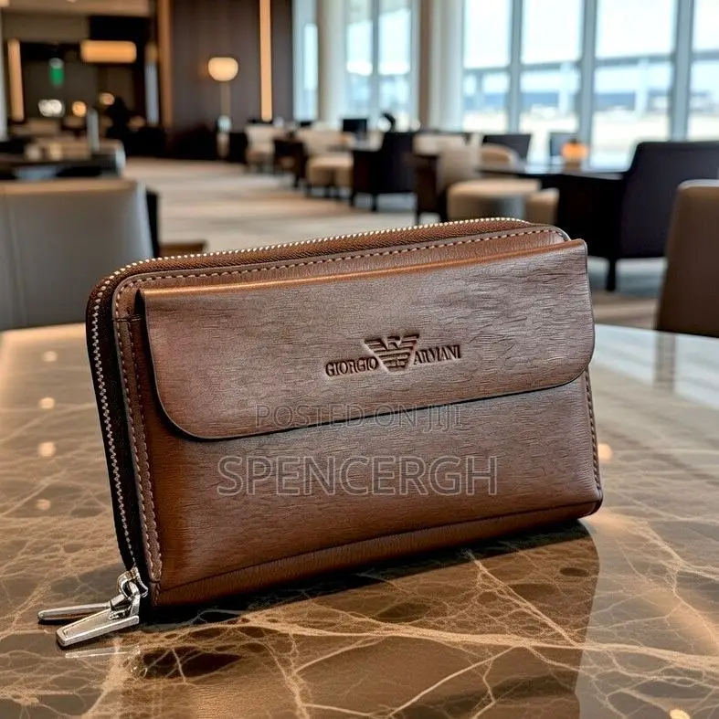 Luxury Leather Clutch Wallet - Genuine Leather, Zip Around Design