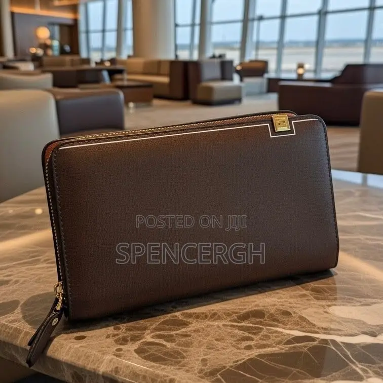 Luxury Leather Clutch Wallet - Genuine Leather, Zip Around Design