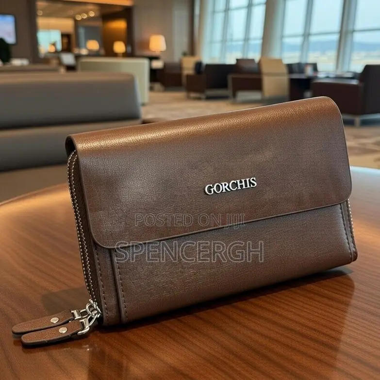 Luxury Leather Clutch Wallet - Genuine Leather, Zip Around Design