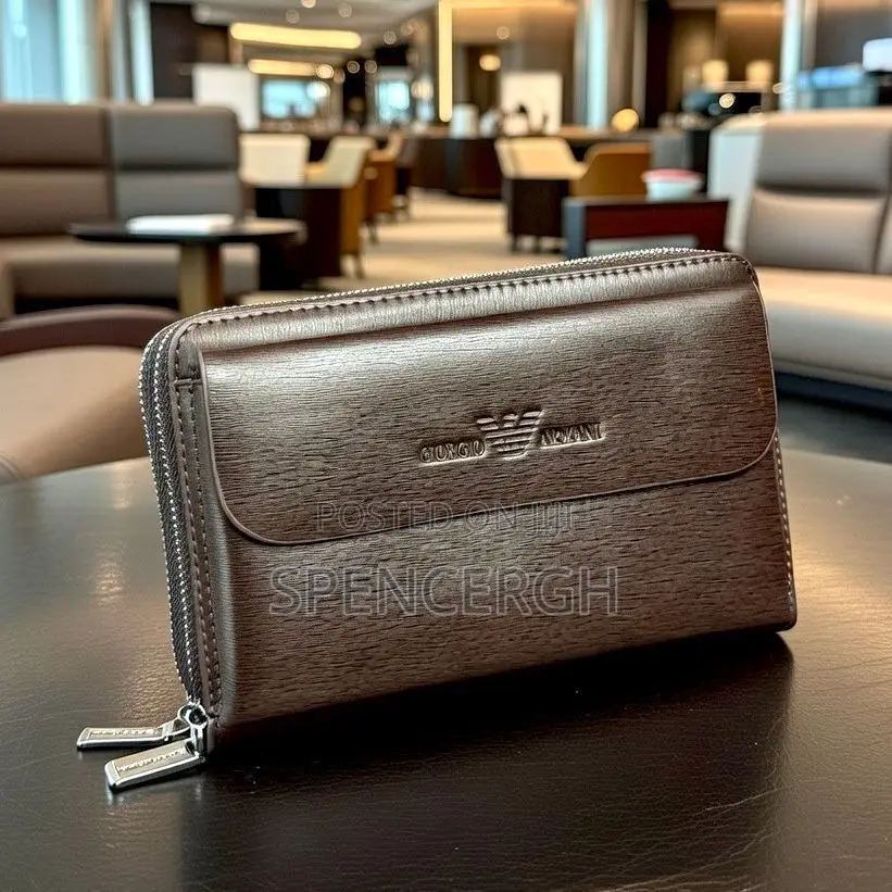 Luxury Leather Clutch Wallet - Genuine Leather, Zip Around Design