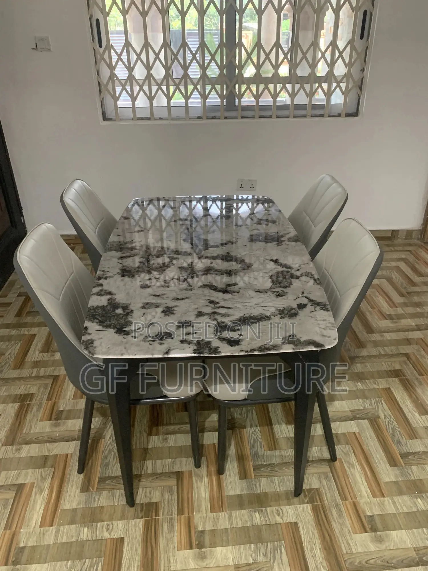 Faux Marble 4-Seater Dining Table Set