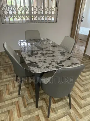 Faux Marble 4-Seater Dining Table Set