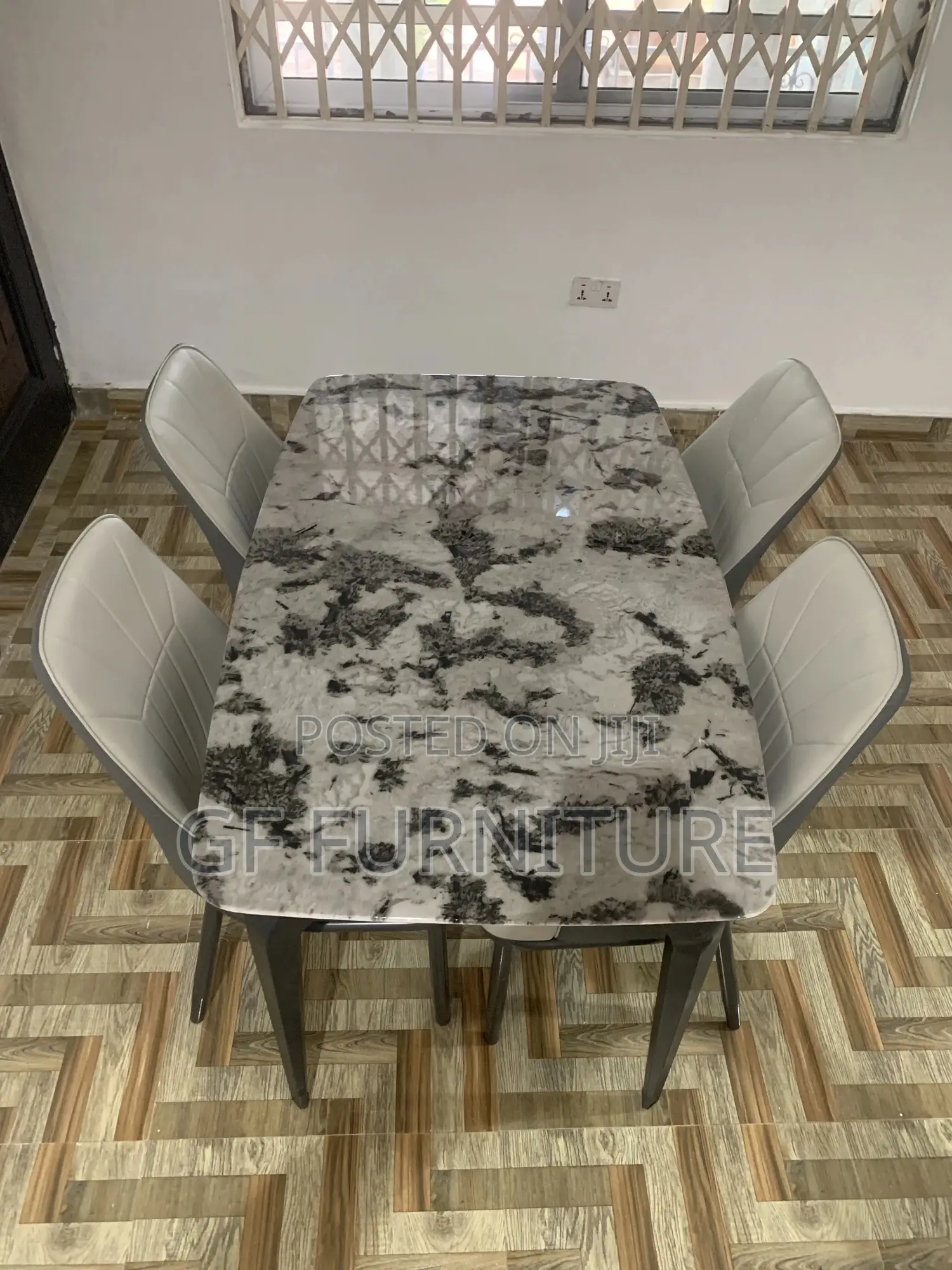 Faux Marble 4-Seater Dining Table Set