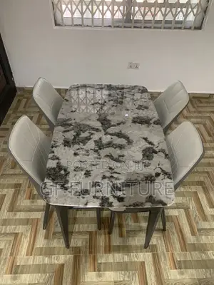 Faux Marble 4-Seater Dining Table Set