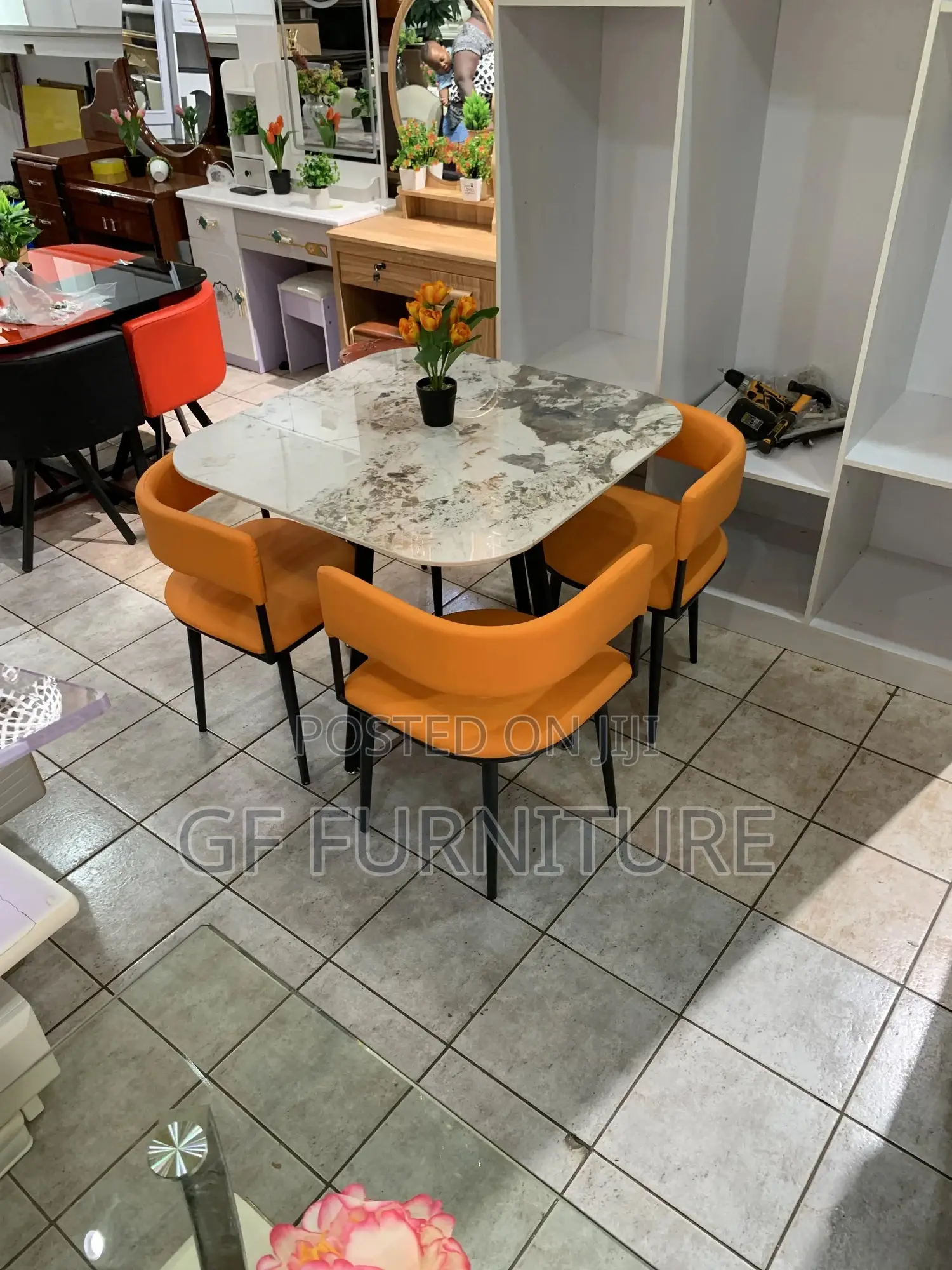 Modern Brown Marble 4-seater Dining Set