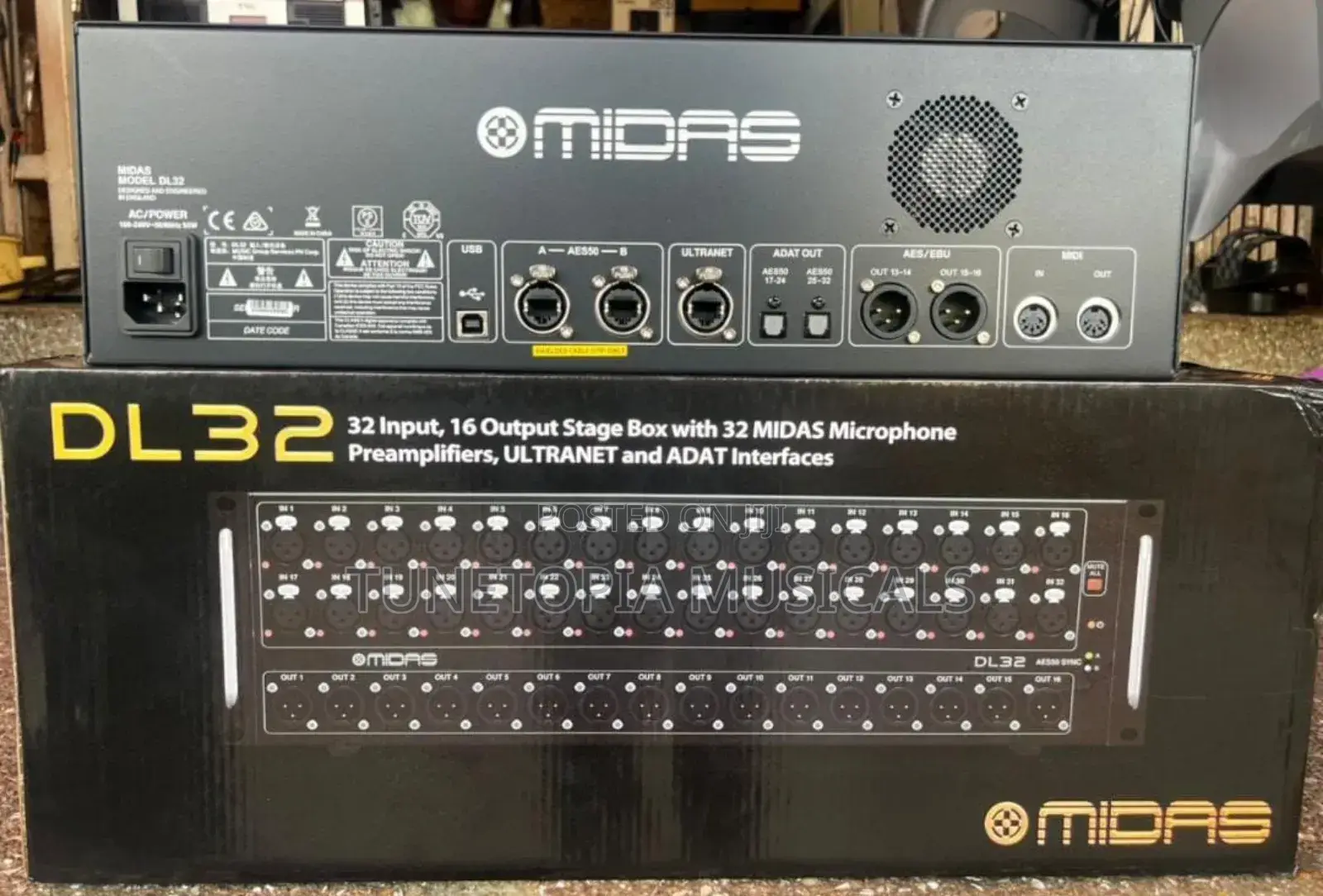 Midas Dl32 32-input / 16-output Stage Box.