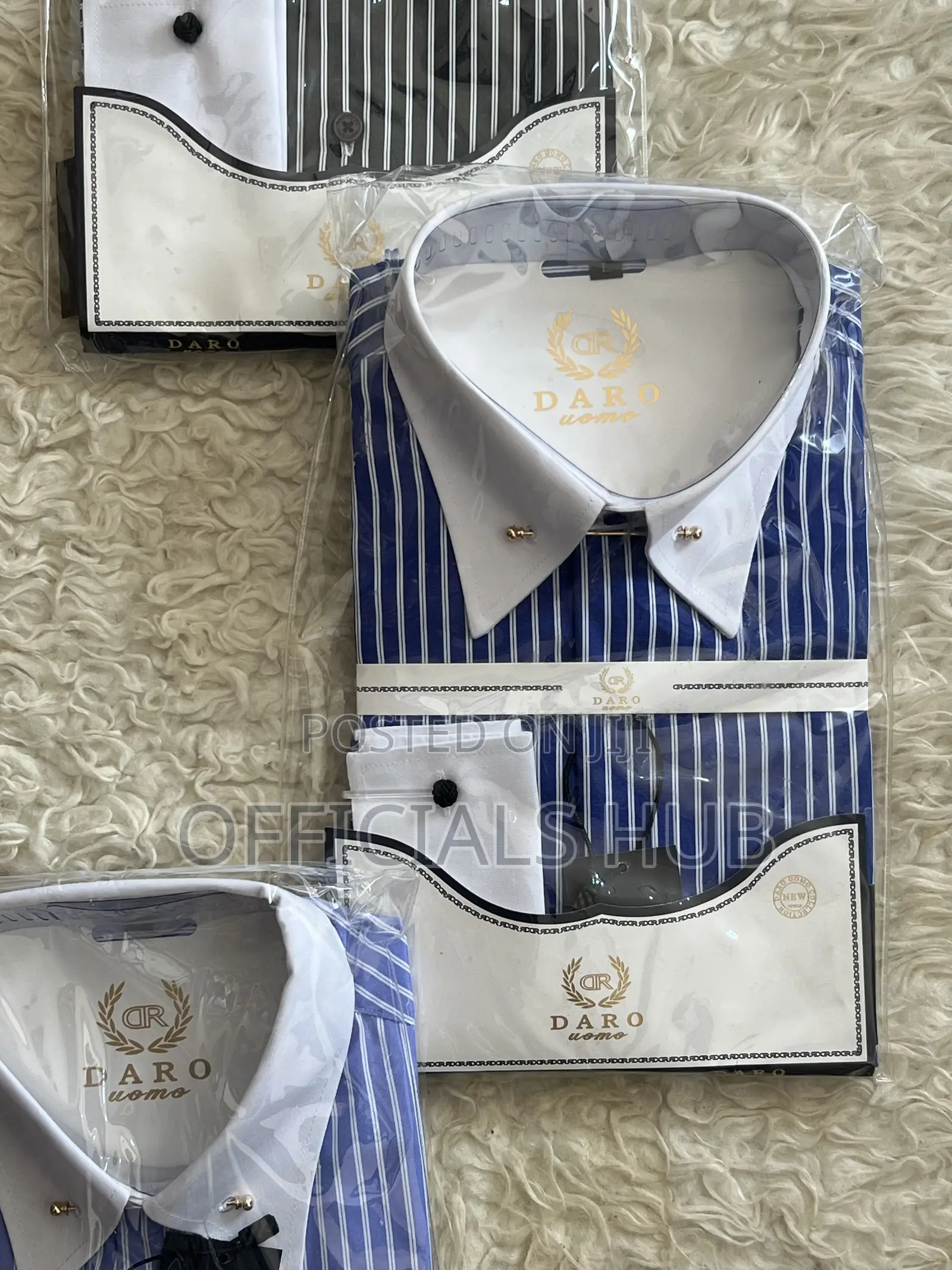 Men Deep and Light Blue Striped Long Sleeve Shirt