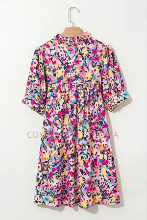 Mini Dress Floral Pink Puff Sleeve Rose
