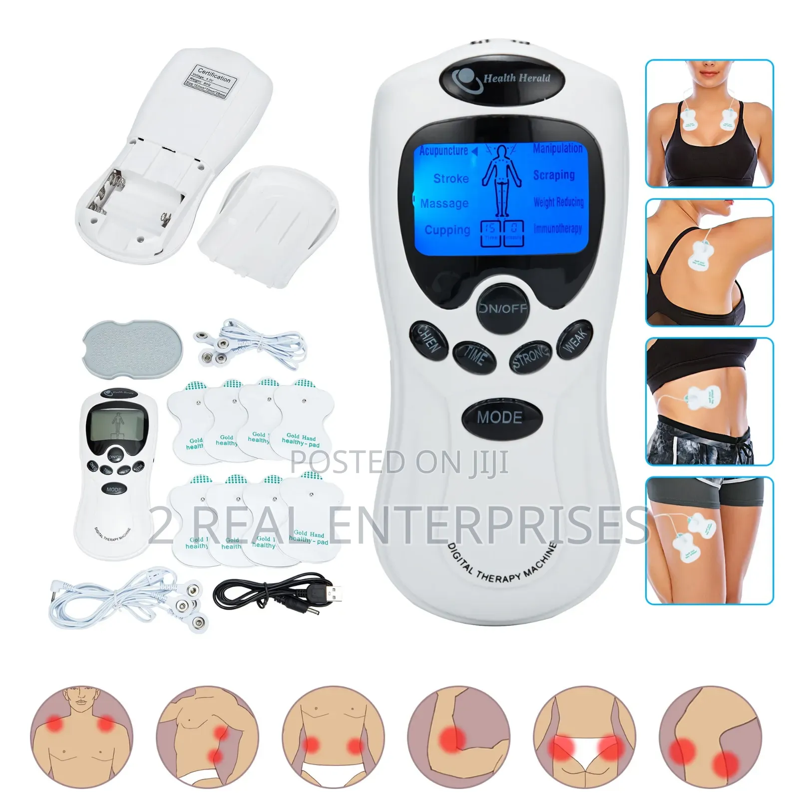 Portable Electronic Pulse Tens Unit With 8 Modes And 8 Pads From Uk