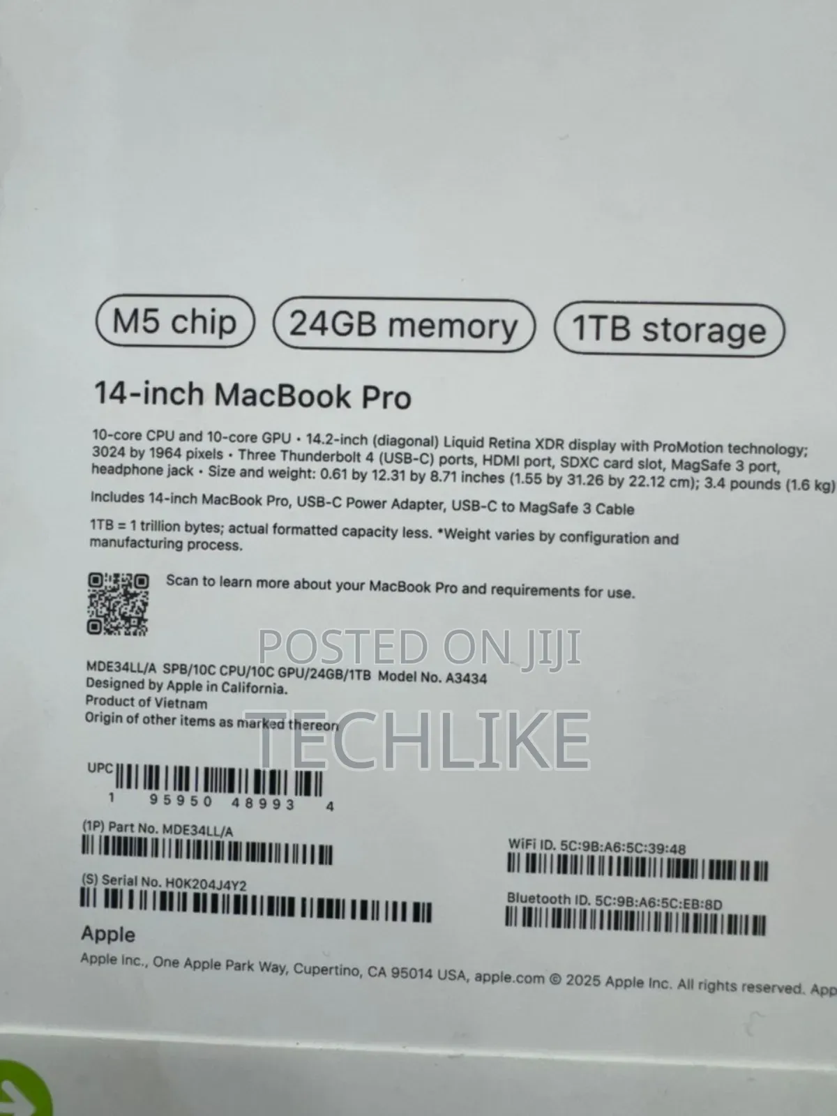 New Laptop Apple MacBook Pro 2025 M5 14-inch 24GB Apple M5 SSD 1T