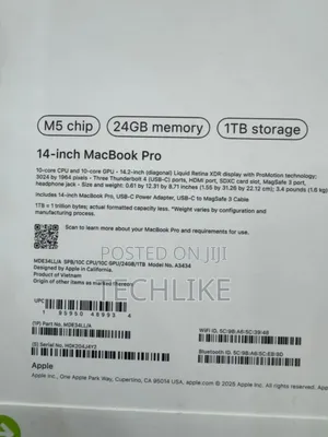 New Laptop Apple MacBook Pro 2025 M5 14-inch 24GB Apple M5 SSD 1T