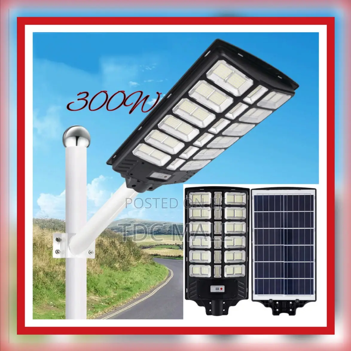 Led Solar Street Light With Sensor + Remote + Bar - 300w
