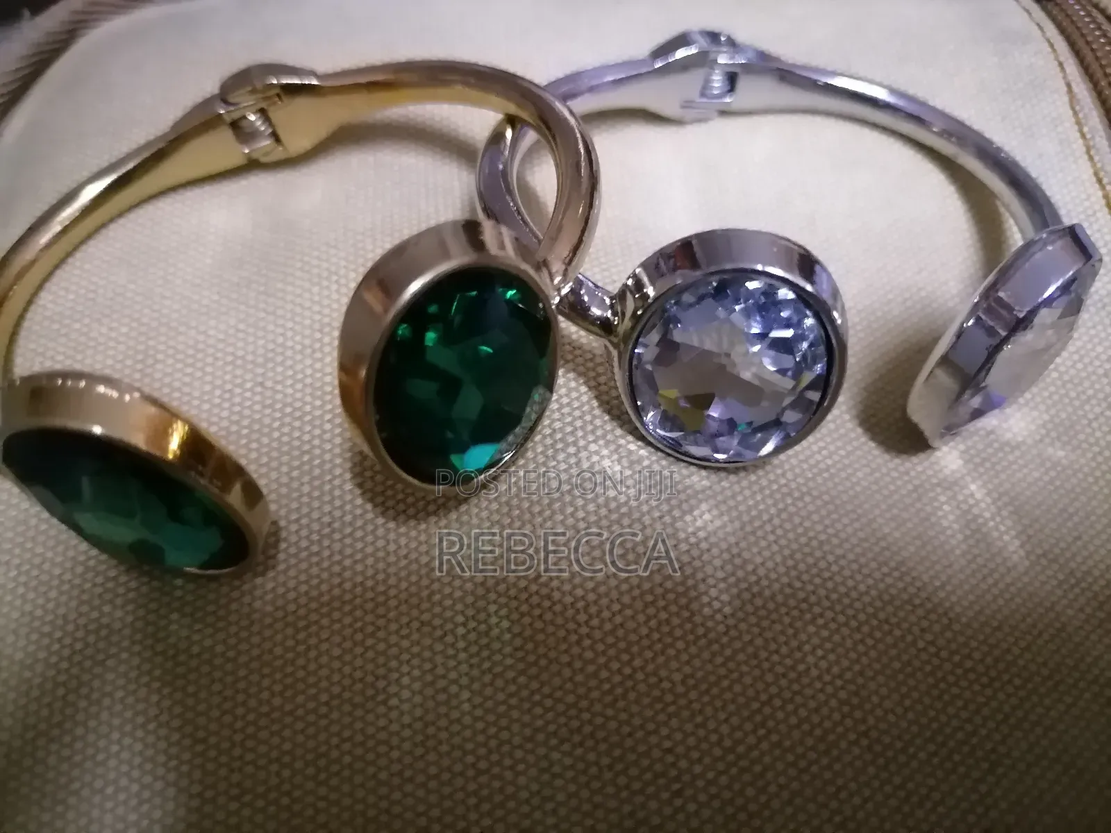 An Open Cuff Bangle Bracelet With Clear Crystal (Glass) Stones