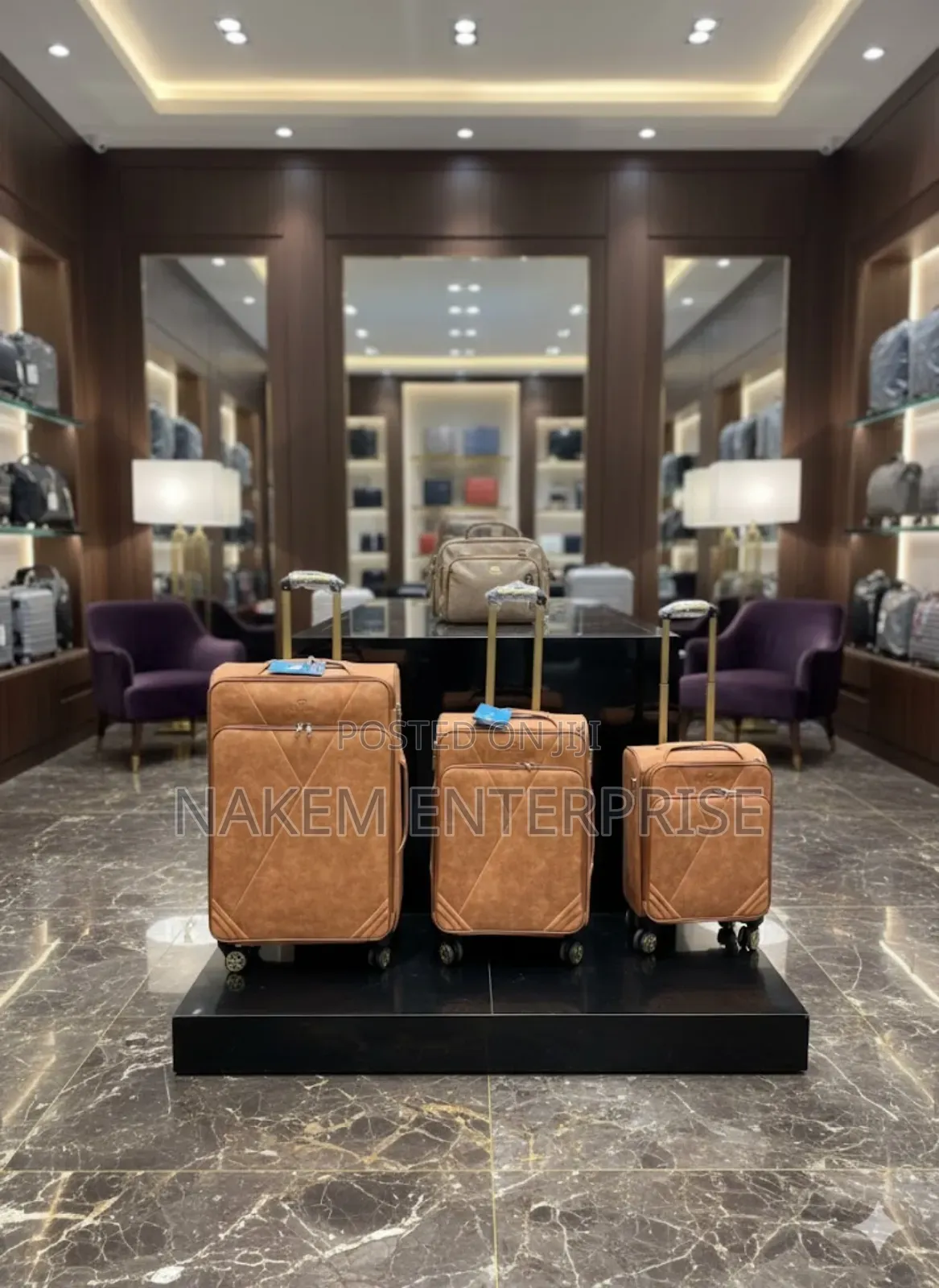 3in1 Brown Suede Leather Trolley Luggage With A Smooth Wheels