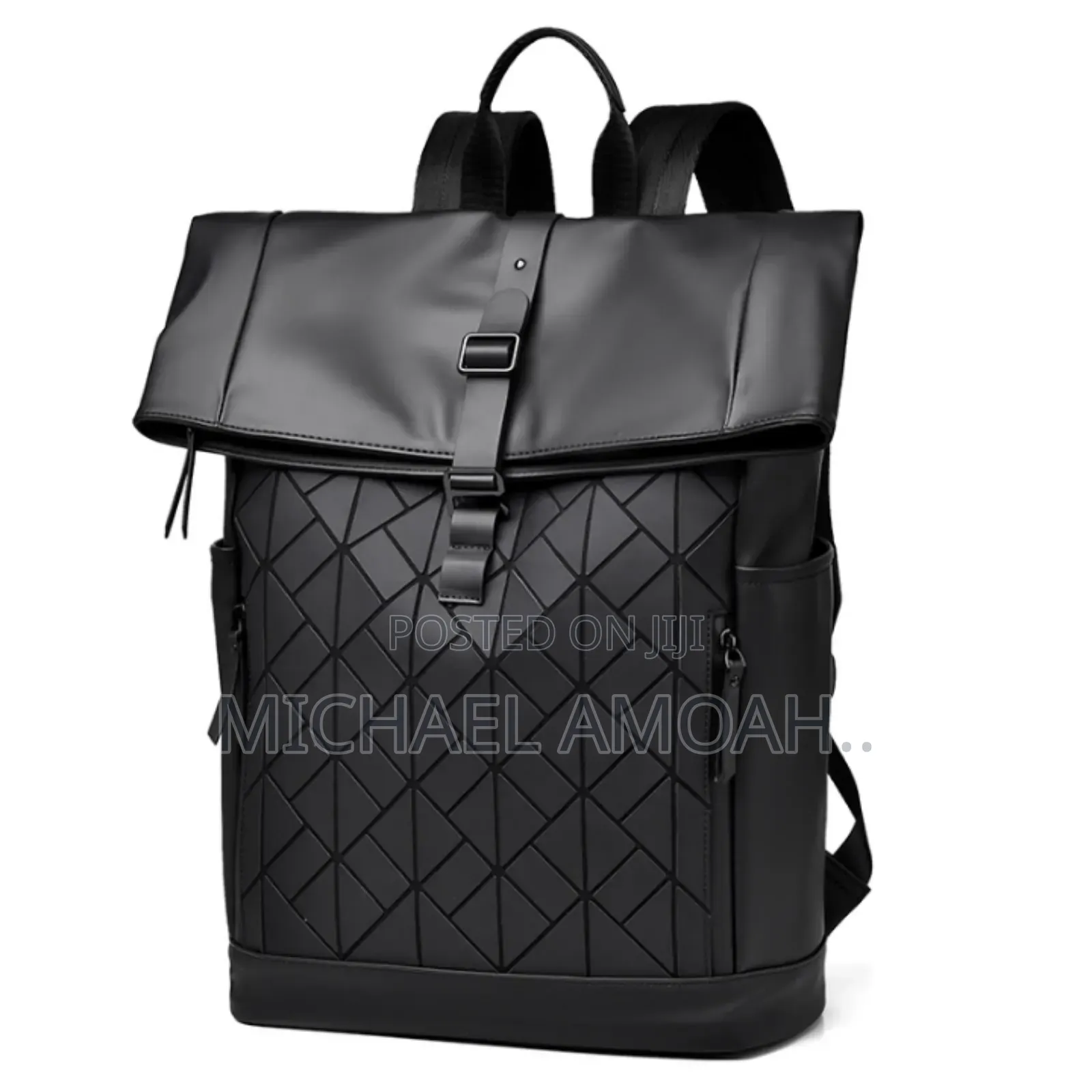 Portable Black Leather Backpack for 15-16 Inches Laptop