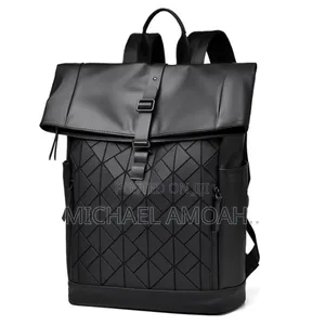 Portable Black Leather Backpack for 15-16 Inches Laptop