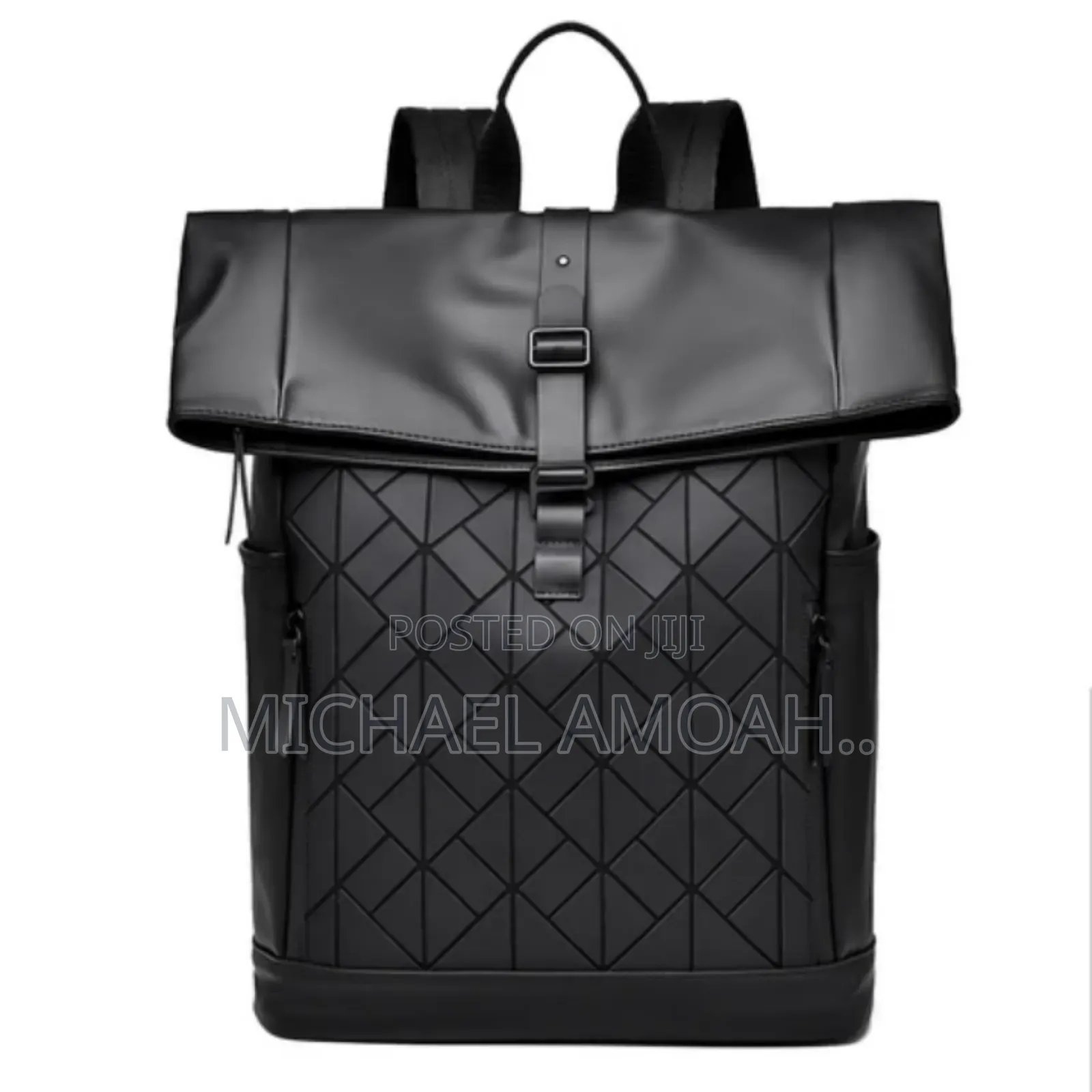 Portable Black Leather Backpack for 15-16 Inches Laptop