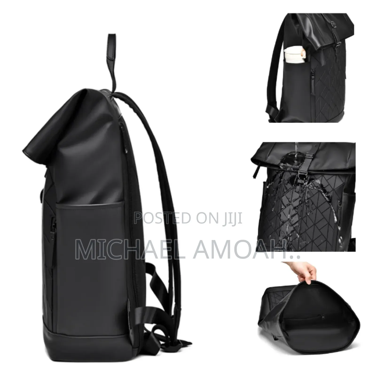 Portable Black Leather Backpack for 15-16 Inches Laptop