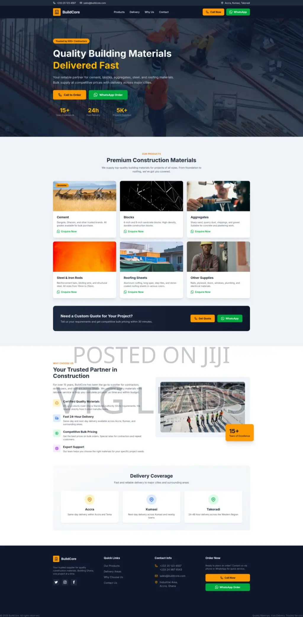 Construction Materials Business Website (Calls And Whatsapp Orders)