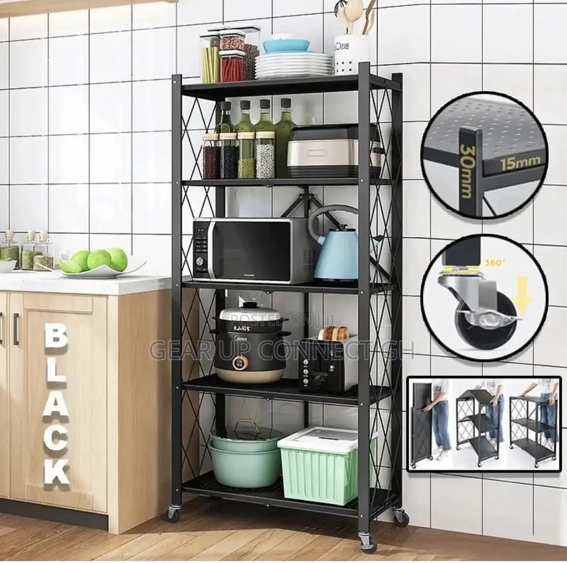 Five Tier Metal Folder Storage Rack With Wheels