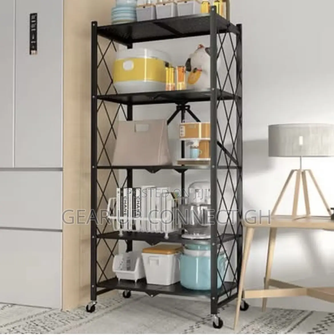 Five Tier Metal Folder Storage Rack With Wheels
